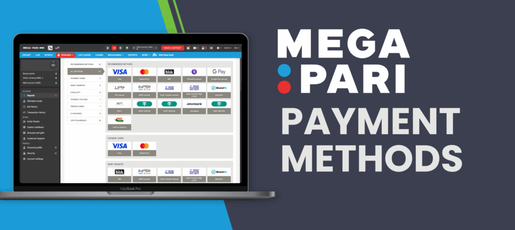 Megapari deposit and withdrawal options